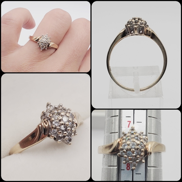 10k Solid Yellow Gold Cluster Ring - Picture 2 of 2
